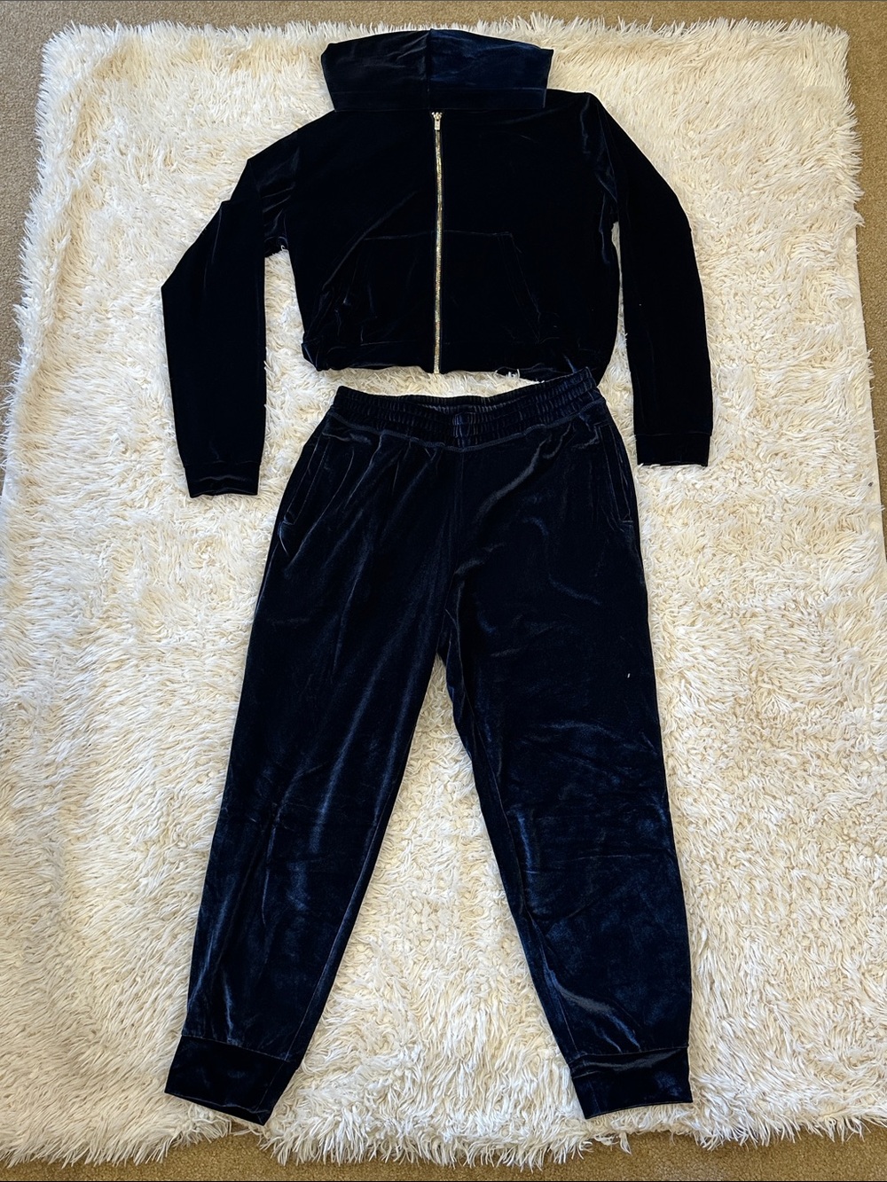 NWT Fabletics Donna Velvet Velour Track Suit Hoodie Jacket & Pants Set